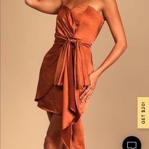 Lulu’s - Out Past Midnight Rust Brown Satin Strapless Mini Dress